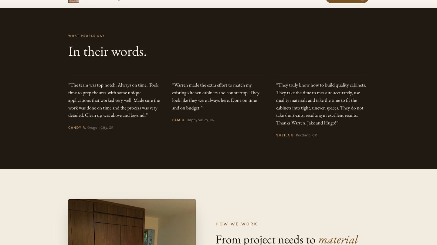 The reviews section of the new homepage